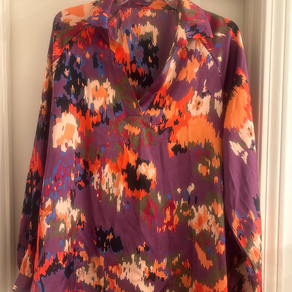 SHEIN Purple Orange Graphic Blouse